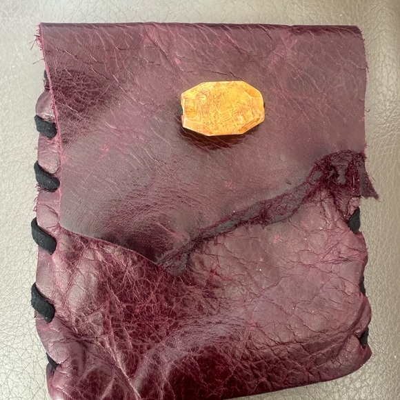 Accessories - Softest Organic Looking Handcrafted Burgundy Leather Pouch Signed Artist